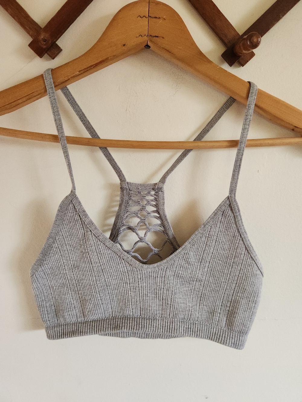 Intimately Free People Grey Ribbed Crochet-Back Bralette Bra Stretchy Xs Small